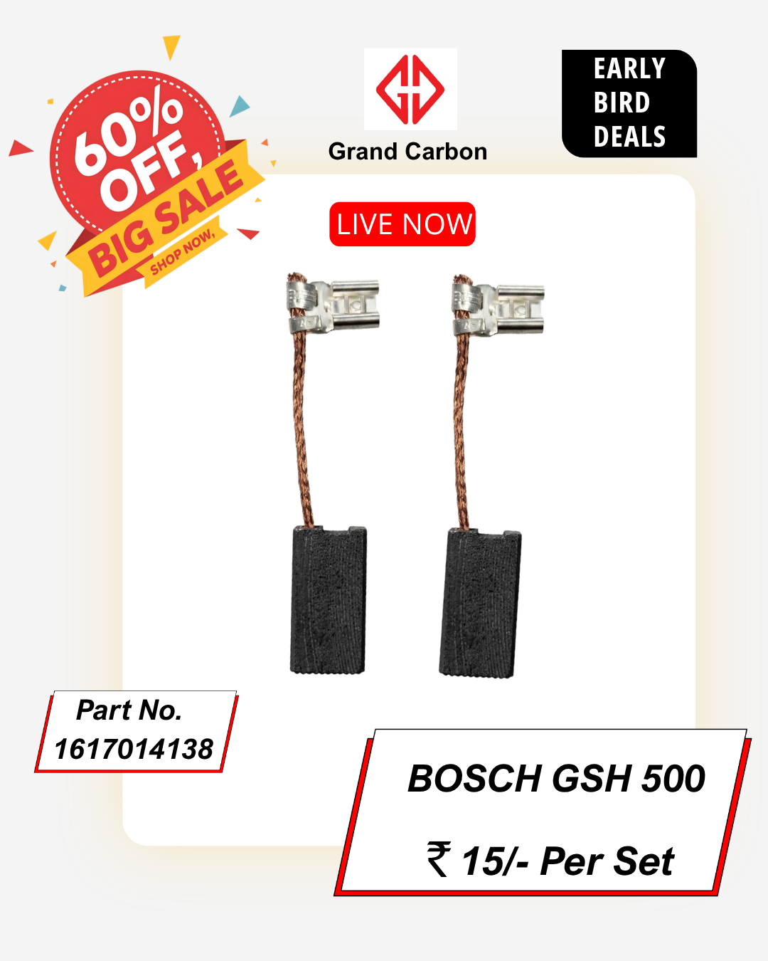 Power Tools Carbon Brush Suitable For Bosch GSH 500, This Carbon Brush Size 24x12.50x6.25mm, Used For 5kg Breaker