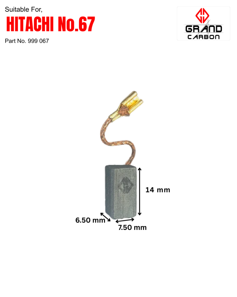 Power Tools Carbon Brush Suitable For Hitachi No.67, this carbon brush is used for angle grinder and size 14x7.5x6.5mm