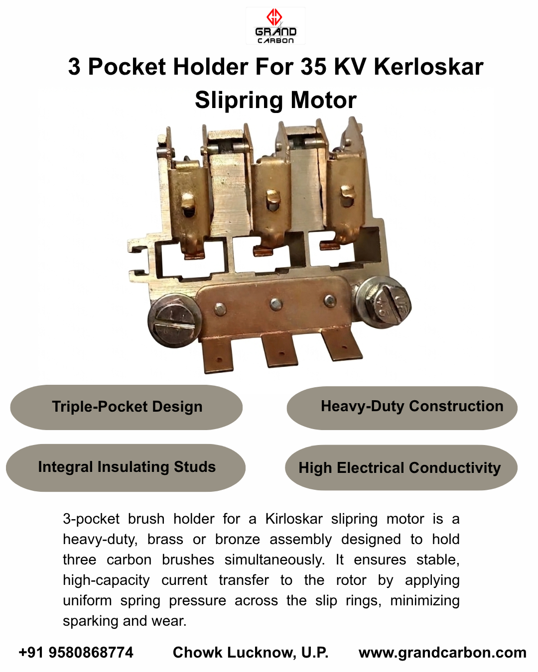 3 pocket carbon brush holder kirloskar motor 35kv