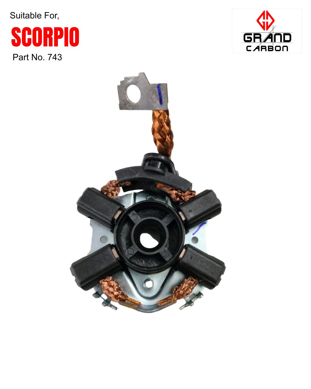 High Quality Four Wheeler Vehicle Self Starter Carbon Brush Suitable for Scorpio 743, this is used for four wheeler vehicle self starter carbon brush rocker plate
